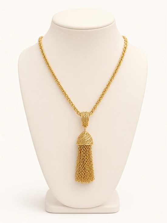 Napier Jewelry - Vintage Signed Napier Gold Tone Tassel Statement Necklace | Runway Style